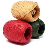 Gift Boutique Christmas Raffia Ribbon - 3 Rolls Red Green Natural Twine for Gift Wrapping, Crafts & Holiday Decor, 165 Yards Total Ribbon Set