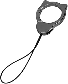 HUIKKJP リング ストラップ スマホ 落下防止 猫 かわいい 猫耳 フィンガー リング 携帯ストラップ 多機能クリエイティブリングバックル 合金 （ブラック）