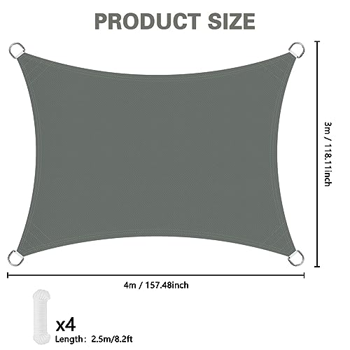 OFFCUP Sun Shade Sail, 3m x 4m Rectangle Awning Canopy - Image 2