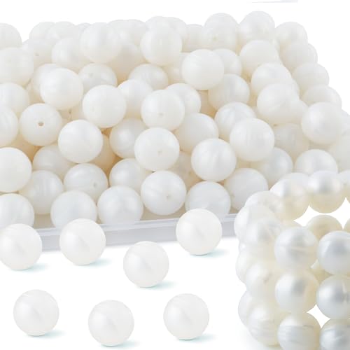 HHCFAST 65Pcs 19mm Silicone Beads for Keychain Making Bracelet Necklace, Bulk Round Silicone Beads for Pens（Metall White）
