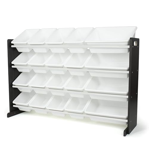 Humble Crew Espresso Extra-Large Wooden Toy Storage Organiser for Children, with 20 BPA Free Plastic Removeable Storage Bins, Ideal for Storing Toys, Games, Books and Craft Supplies - Espresso/White