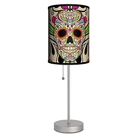 Lamp-In-A-Box Sugar Skull Table Lamp Shade with Silver Metal Base for Teen Girls Home Decor Gifts Cover