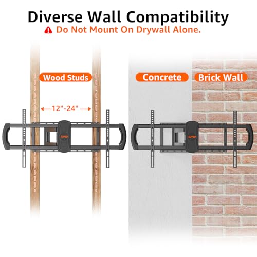 ELIVED Long Extension TV Mount for Most 42-90 Inch TV, Full Motion Wall Bracket with 40.4 inch Long Arm Articulating TV Wall Mount, Max VESA 800x400mm, Holds up to 150lbs, fits Wood Studs 12"-24".
