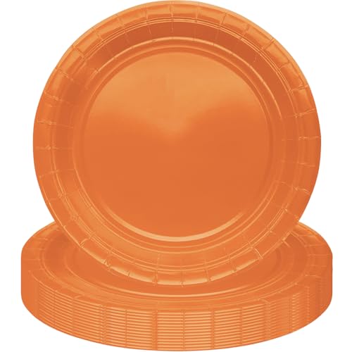 MOMAHUA 16Pcs Assiettes en Papier 23cm/9inch - Orange Assiettes Épaisses et Solides pour Fête - Résistantes aux Graisses - Design Élégant Moderne pour...