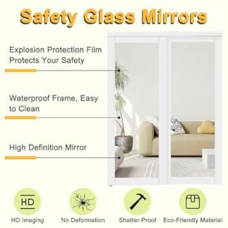 Mirrored Sliding Closet Door 60"x80", Bypass Double Closet Panels with Hardware & Fascia, Full Mirror Interior Sliding Door for Bedroom, No Assembly Required Panels