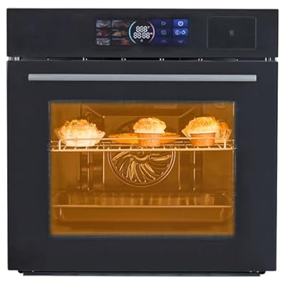 GarveeTech Single Wall Oven, 24 in Electric, 2.5Cu.Ft, 3000W, Air Frying, 8 Baking Modes, Steam & Grill, Large View Window, Colorful LED Screen, Black