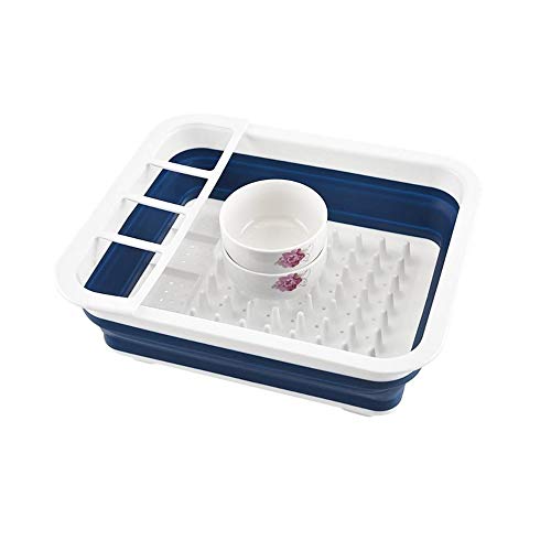 Bigtron Opvouwbaar Afdruiprek - BigTron Opvouwbare Droogbak voor Keuken Drainbord Kom Servies Plaat Opberghouder, Grijs/Blauw