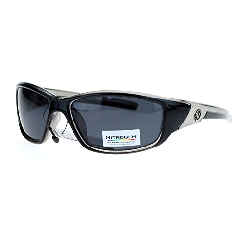 Nitrogen Polarized Mens Classic Oval Plastic Warp Sport Sunglasses Black Clear #TOP16
