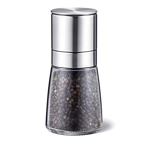 KITEXPERT Pepper Grinder, Large Capacity Pepper Mill Grinder with Upgraded Grinding Precision, Stainless Steel & Chunky Glass Sea Salt Mill Refillable
