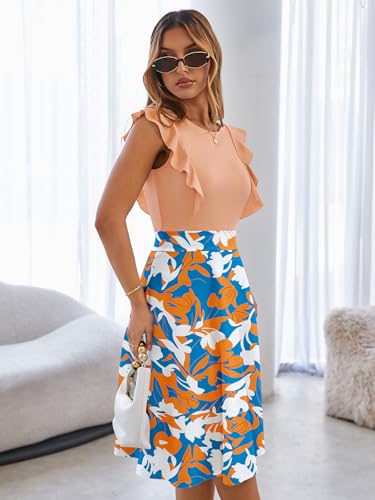 Image of YATHON Women's Vintage Ruffle Sleeve Floral A Line Cocktail Party Dresses
