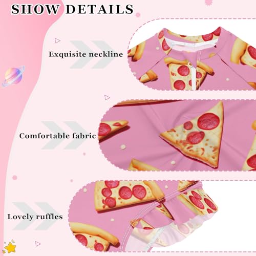 CHIFIGNO Pink Pizza Toddler Girls Swimsuits One Piece Rashguard UPF 50+ Long Sleeve Girls' Swimwear Sport Bathing Suit, 3T4