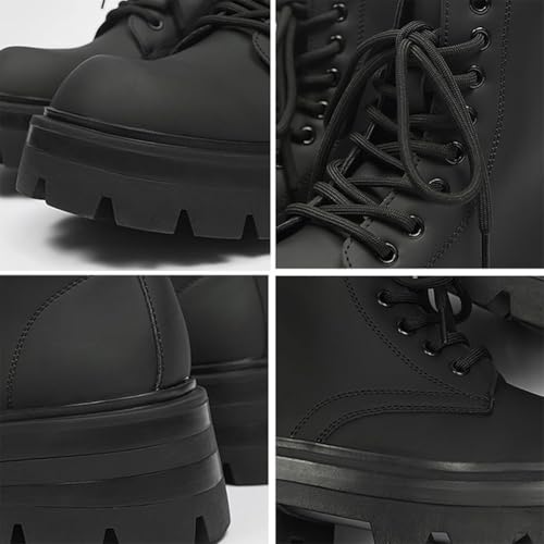 Men's Leather Lace-up Platform Combat Boots Leather Platform Oxfords Retro Wide Toe Side Zipper Comfort Chunky Heel Lug4