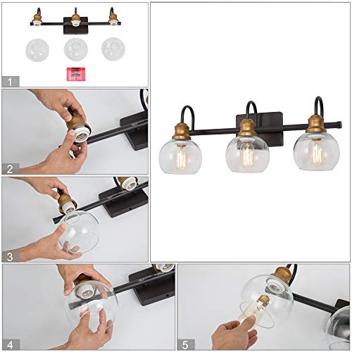LALUZ Bathroom Light Fixtures, Vanity Lights with Oil Rubbed Bronze Finish, Antique Gold Socket, Clear Glass Shade, 22.5’’ L x 7’’ W x 9’’ H - Thumbnail 4