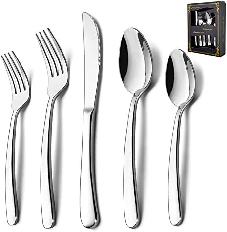 40-Piece Heavy Duty Silverware Set, HaWare Stainless Steel Solid Flatware Cutlery for 8, Modern & Elegant Design for Home/Hotel/Wedding, Mirror Polished and Dishwasher Safe