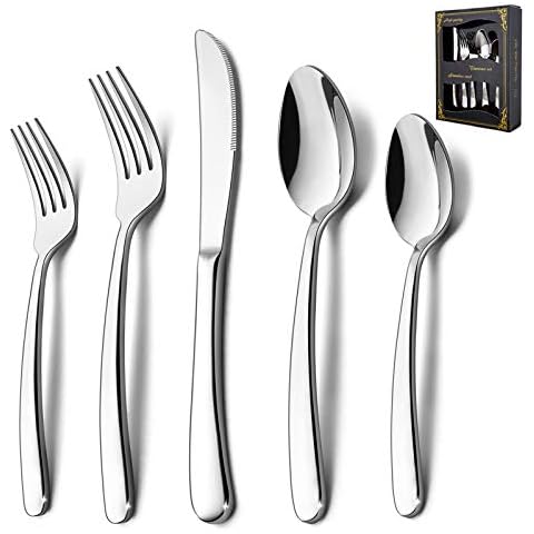 40-Piece Heavy Duty Silverware Set, HaWare Stainless Steel Solid Flatware Cutlery for 8, Modern & Elegant Design for Home/Hotel/Wedding, Mirror Polished and Dishwasher Safe Cover