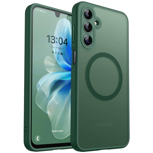 Image of CANSHN Designed for Samsung Galaxy A16-5G Case [Full Camera Protection] [Compatible with Magsafe] Translucent Matte Back Protective Phone Cover, Deep Green