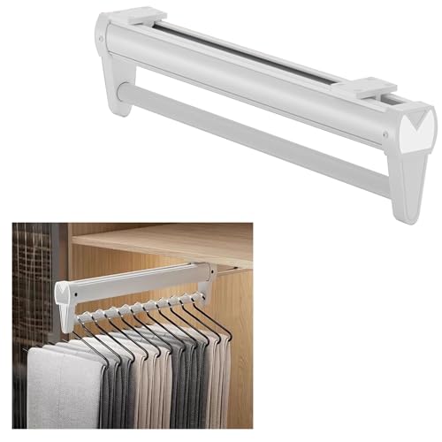 Wzmazingly Pull Out Clothes Rail 26-56cm, Extendable Trouser Hangers with Buffer, Sliding Storage Rack for Wardrobe, Organizing Clothes and Pants(White,56cm)