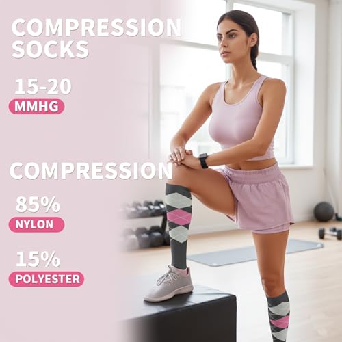 Image of Sooverki Compression Socks for Women & Men 6 Pairs is Best Supportive Knee High Stockings for Circulation, Travel, Nurses