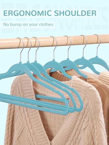 Image of Slim Plastic Hangers for Clothes - Heavy Duty Non-Velvet Hangers with 360 Swivel Chrome Hook & Non Slip Notches - Ideal for Dresses Coats Shirts Jackets & More (Aqua, 30)