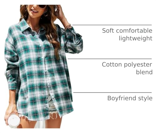 Image of HangNiFang Womens Flannel Plaid Shirts Oversized Button Shirts Blouse Tops
