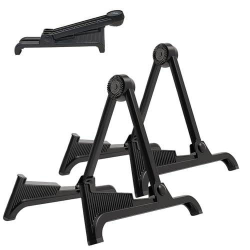 nalu Classic A-Frame Tripod Adjustable Guitar Stand for Acoustic Bass Electric Guitars and Ukuleles Folding Floor Stand Small Good for Traveling (BlackRubber+BlackFream2pack)