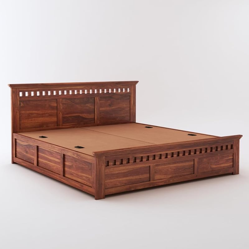 Image of Amazon Brand - Solimo Sheesham Wood Kuber King Size Bed with Box Storage Wooden Double Bed Cot Bed Furniture for Bedroom Living Room Home (Natural Finish)