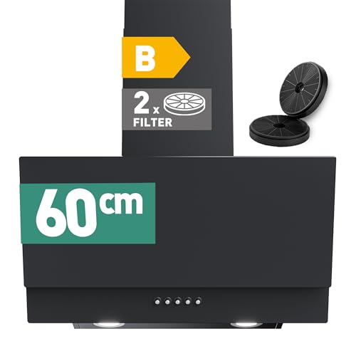 HEINRICHS Dunstabzugshaube, 60cm Abluft/Umluft-Dunstabzugshaube, 300m³/h Saugkraft, platzsparend, mit LED Beleuchtung, 3 Geschwindigkeitsstufen, inkl. Aktivkohlefilter, 69W Leistung, Schwarz