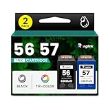 56 57 Ink Cartridges Combo Pack Replacement for HP 56 57 Ink Cartridge for Deskjet 5550 5650 5150 Photosmart 7350 7260 7450 7550 7760 PSC 2210 Printer Ink 56/57, 1 Black C6656AN, 1 Tri-Color C6657AN