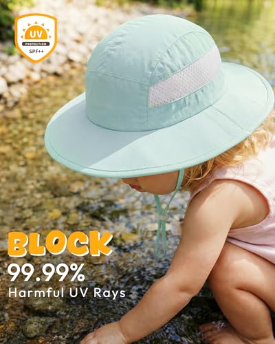 Sun Hat for Baby Boys Girls Toddler and Kids UPF 50+ with Bucket Wide Brim Summer (US, Age, 0 Months, 6 Months, Mint Green + Orange Pink) — view 3