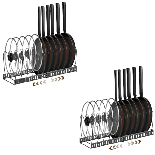 CROWNSHOP Pans Organiser Rack Expandable Pots and Pans Holder with Adjustable Compartment for Kitchen Storage Organisation (2)