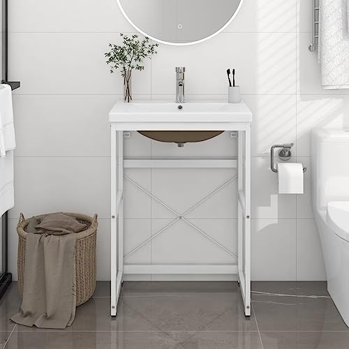 Home outdoor OthersBathroom Washbasin Frame with Built-in Basin White Iron
