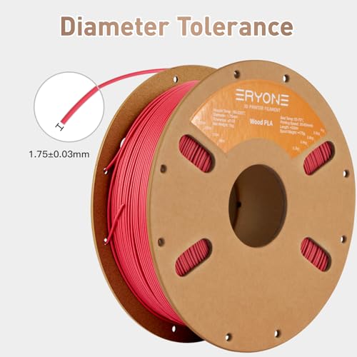 Image of ERYONE Wood PLA Filament 3D Printer PLA Filament 1.75mm + /- 0.03mm, PLA Filament 1KG Cardboard Spool(2.2LBS), Red Wood