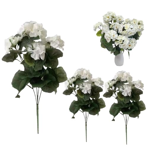 3 PCS Geraniums artificiales para al aire libre 14 pulgadas Flores artificiales de seda al aire libre Flor falsa resistente resistente a la casa de larga duración para bodas en el hogar, flores de ge