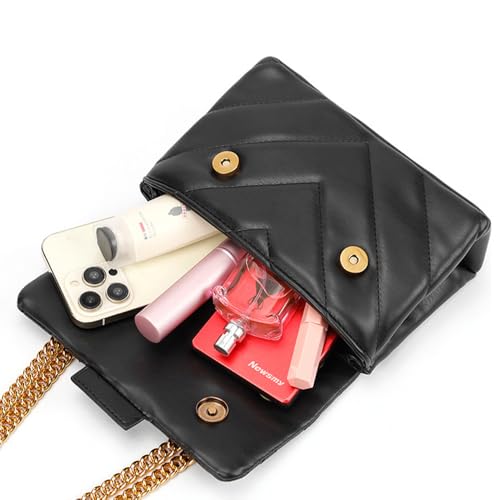 Image of Rejolly Crossbody Shoulder Bag for Women PU Leather Quilted Purse Flap Cluth Handbag with Chain Strap Black (Gold Hardware)