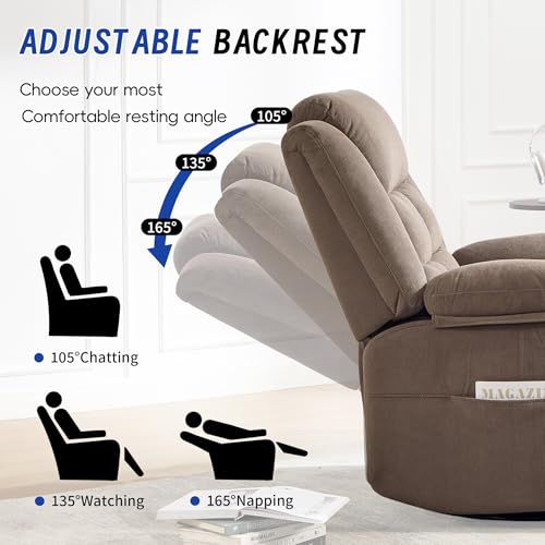 Image of Swivel Recliner Chair for Adults with Massage and Heating,Manual Glider Rocking Recliner Chair with Cup Holds and Pockets,Reclining Rocker Chairs for Living Room Bedroom R8811 (Coffee)