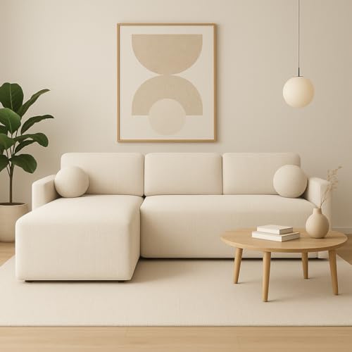 Dekori Möbel Modernes universelles BLOM Ecksofa mit Schlaffunktion und Bettkasten (CREMONA 01 Creme)