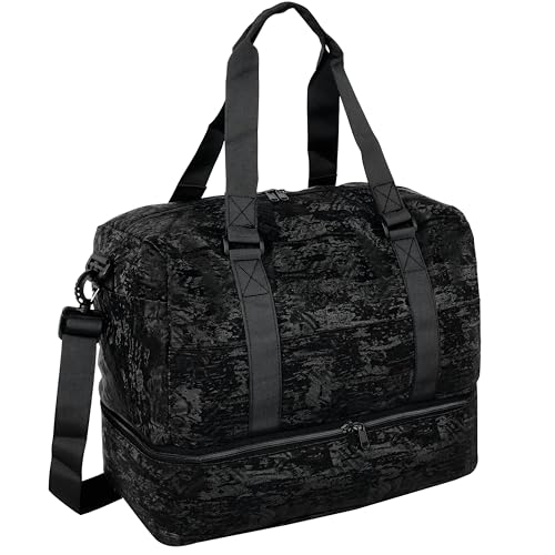 Image of Storite Polyester Duffle Bag with Shoe Compartment, Black, 34x23x43cm | Water Resistant, Lightweight, Large Capacity, Spacious Storage, Travel, Gym, Sports, Weekend Trips