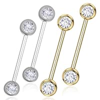 2 Paar Nippelpiercing Gold Silber Edelstahl Brustwarzenpiercing Runde Zungenpiercing Set Mit Strasssteinen Body Barbell Piercing 14g Nippel Bar Gold Titan Piercing Brücke Schmuck Damen Herren