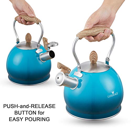 Creative Home 2.6 Qt. Stainless Steel Whistling Tea Kettle Teapot With Aluminum Capsulated Bottom For Fast Boiling Heat Water, For Induction Stove Top, Blue #TOP4