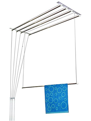 Rainbow Drywell Luxury 5 Pipes 7 Feet Stainless Steel Roof/Ceiling Pulley Operated Individual Drop Down Drying Rack/Cloth Dryer/Clothes Hanger for Balcony/Passage/Bathroom