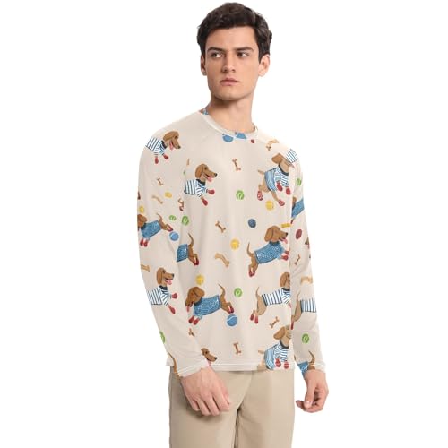 Mens UV Protection Shirts Rash Guard Long Sleeve UPF 50+ Sausage Dog Ball Quick Dry S3