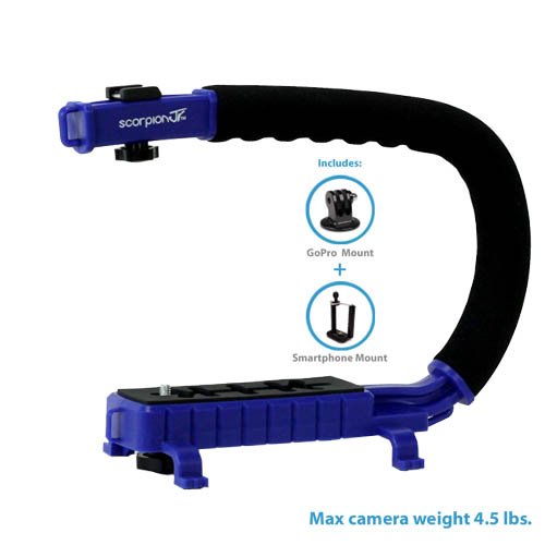 Cam Caddie Scorpion Jr. Limited Edition Collapsible Stabilizing Camera/Smartphone Handle w/Hot Shoe Mount - Blue - Thumbnail 5