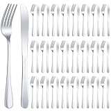 Juego de 24 cubiertos de acero inoxidable, tenedores y cuchillos, juego de cubiertos plateados, juego de cubiertos a granel para cocina, restaurante, hogar (8.1 x 1 pulgada, 8 x 0.8 pulgadas)