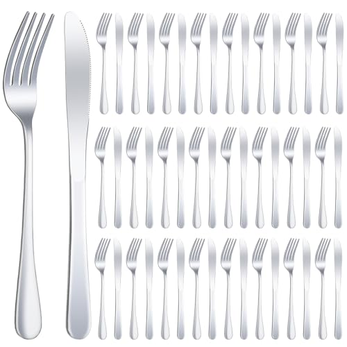 24 Pcs Stainless Steel Silverware Dinner Fork and Knife Set Flatware Forks Silver Tableware Cutlery Set Bulk for Kitchen Restaurant Home (8.1X 1 Inch, 8 X 0.8 Inch)