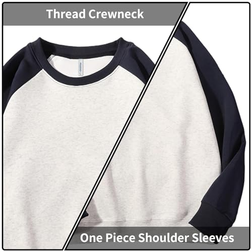 PEGENO Men's Loose Crew Neck Sweatshirt One Piece Shoulder Sleeve Dual Color Long Sleeve T-shirt3