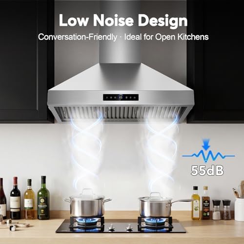 36 Inch Wall Mount Range Hood - 900 CFM, Kitchen Hood with 4-Speed Fan, Gesture & Touch Control, Stainless Steel Stove Vent Hood with Adjustable LED, Grease Filter and Auto Delay Shut-Off - 5