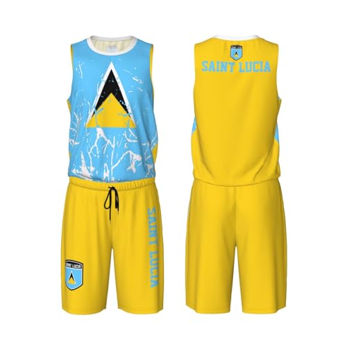 Saint Lucia Flag Grain (2) Basketball Jersey Uniform Suit for Men Women Adults Training Athletic Set