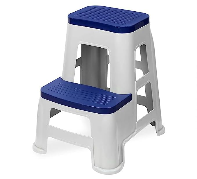 Image of SKYGLAMOUR 2 Step Plastic Multi-Purpose Step Stool for Kitchen | Office&Home Use with Weight Bearing Capacity of 120 Kg |2 Step Stool for Home| Color: Blue; Pack of 4