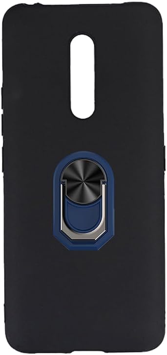 Flexible Case + Ring Holder Compatible with Vivo X27 Pro Phone Shockproof Cover & Magnetic Mecha Style Finger Grip Kickstand Black+BlueRing