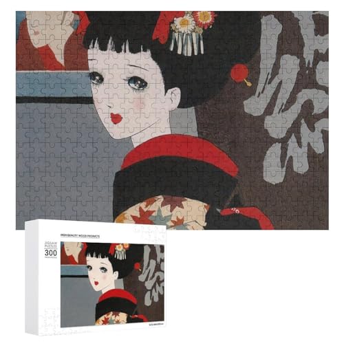 原淳一 娘十二ヶ月絵巻 十月 浮世絵やの娘 木製パズル パズル ジグソーパズル 娯楽 知育玩具 ストレス軽減 減圧 装飾 室内装飾 壁飾り 誕生日プレゼント 子供 大人 300 PCS